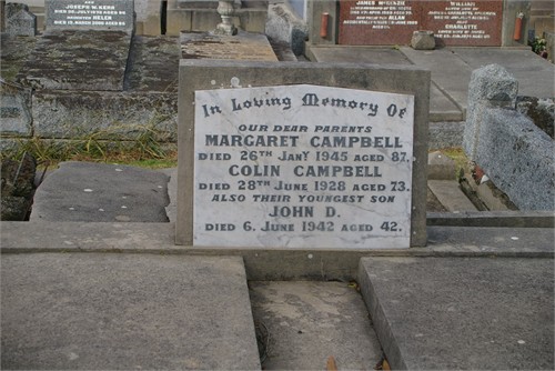 Photo of headstones/Margaret Campbell (nee McLennan) d1945 hdstn Camperdown